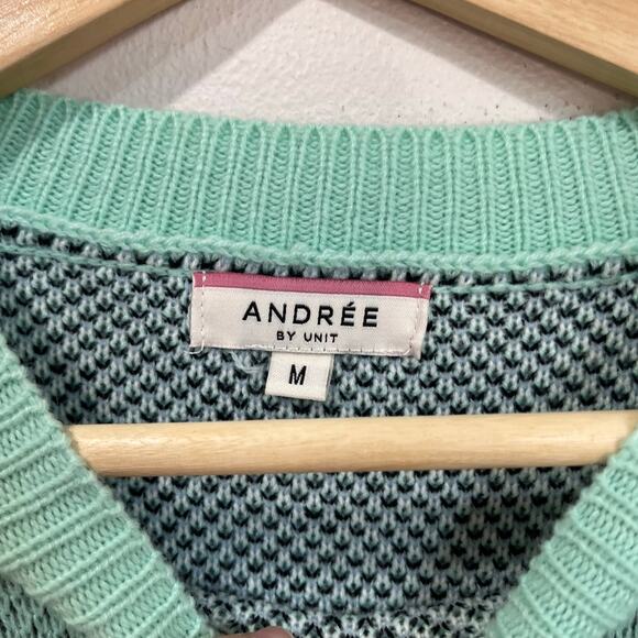 Andree by Unit Mint Leopard Colorblock Sweater Size M Coquette Cozy Soft - Picture 6 of 8